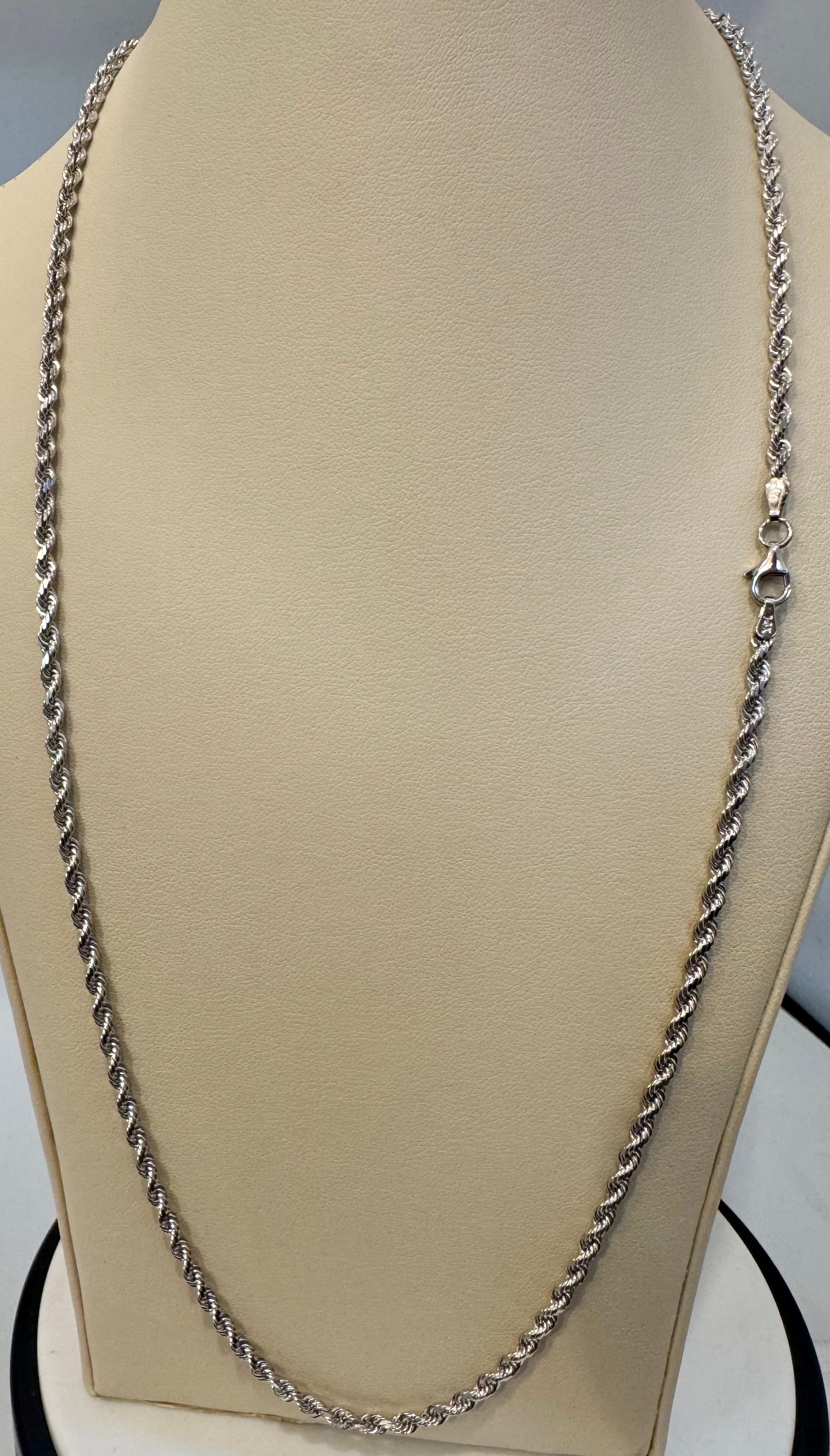 Collar vintage de cadena de cuerda de oro blanco de 14 quilates de 19,4 gm, 24 