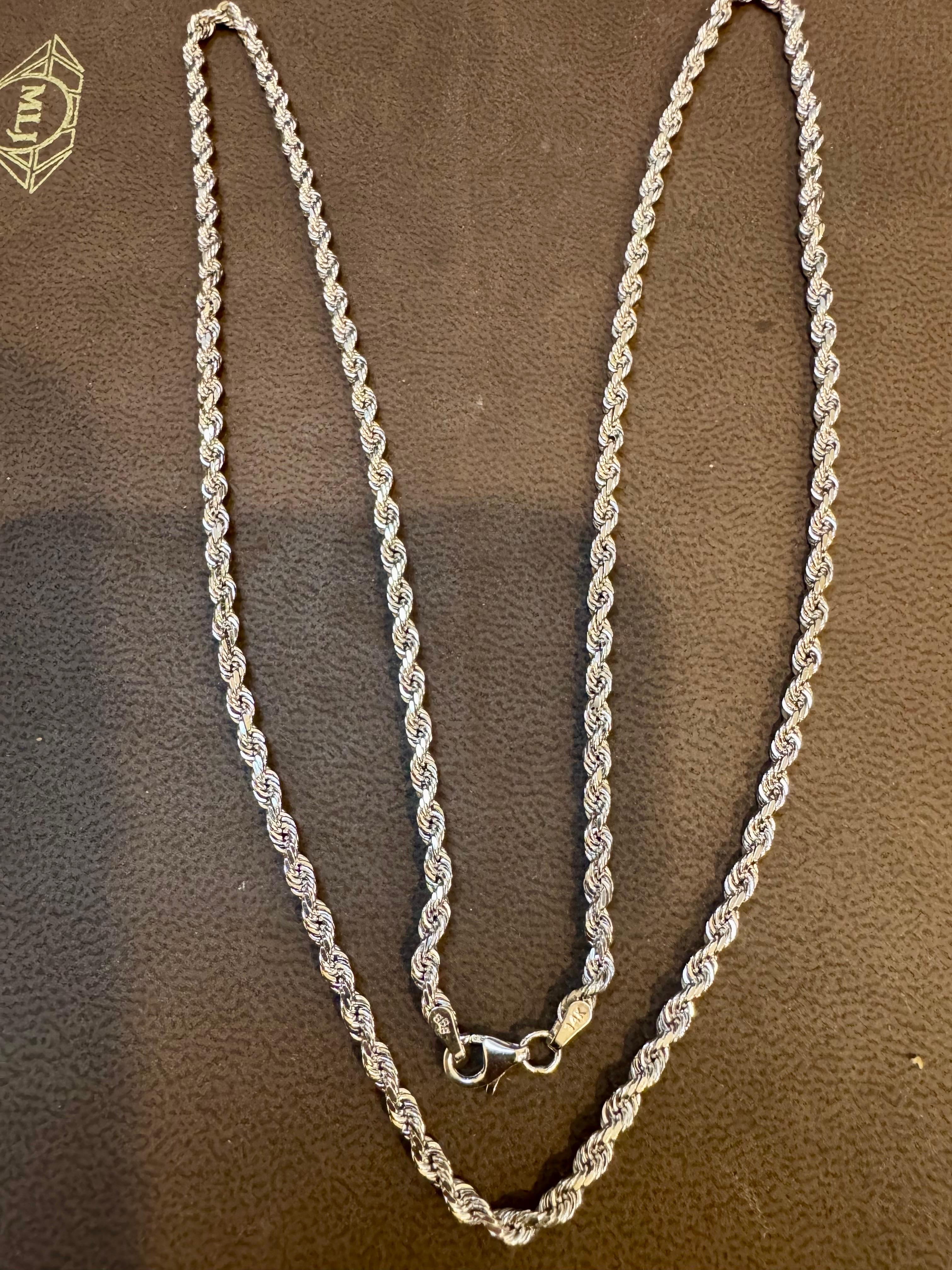 Collar vintage de cadena de cuerda de oro blanco de 14 quilates de 19,4 gm, 24 
