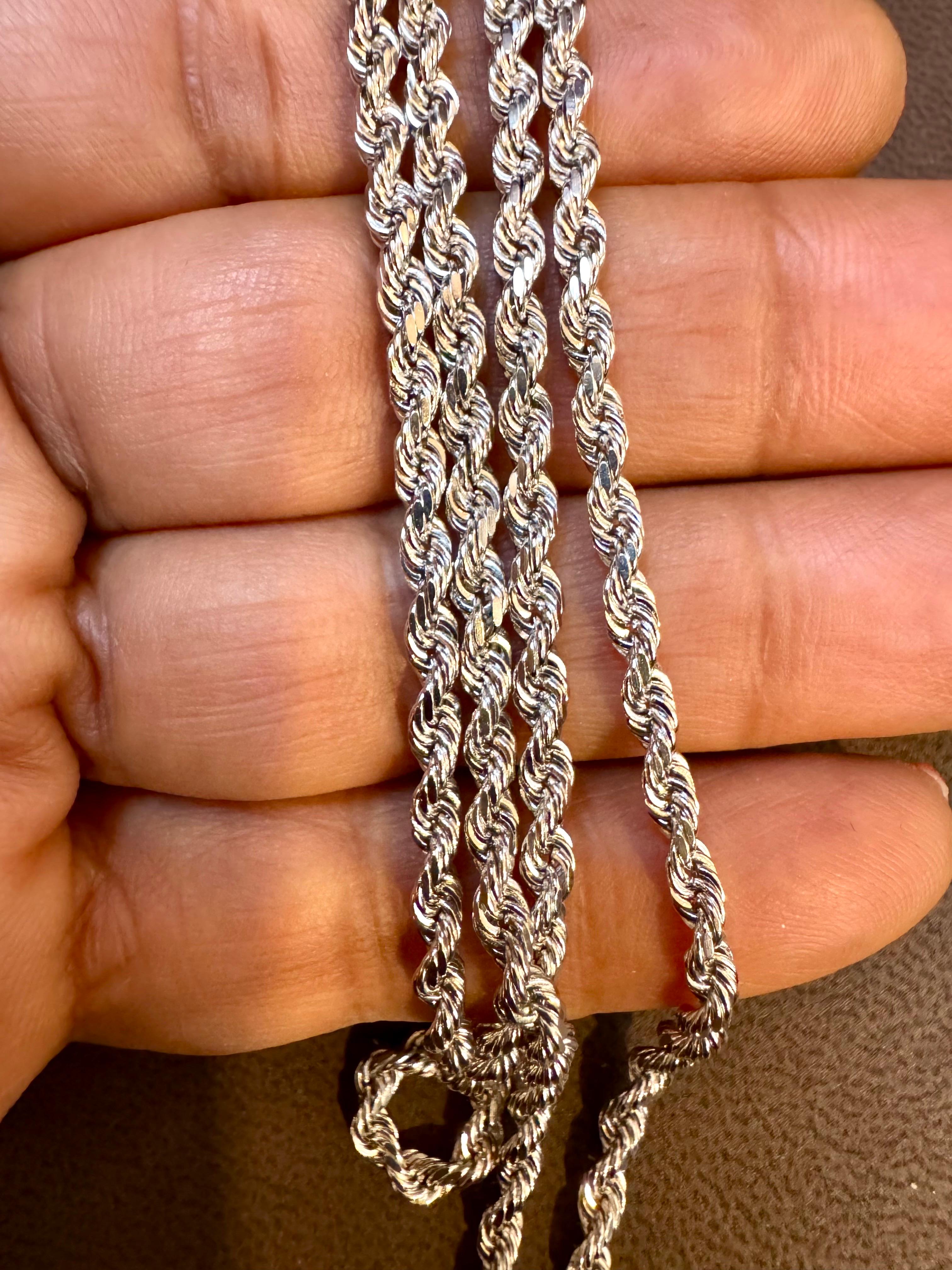 Femenino o masculino Collar vintage de cadena de cuerda de oro blanco de 14 quilates de 19,4 gm, 24 