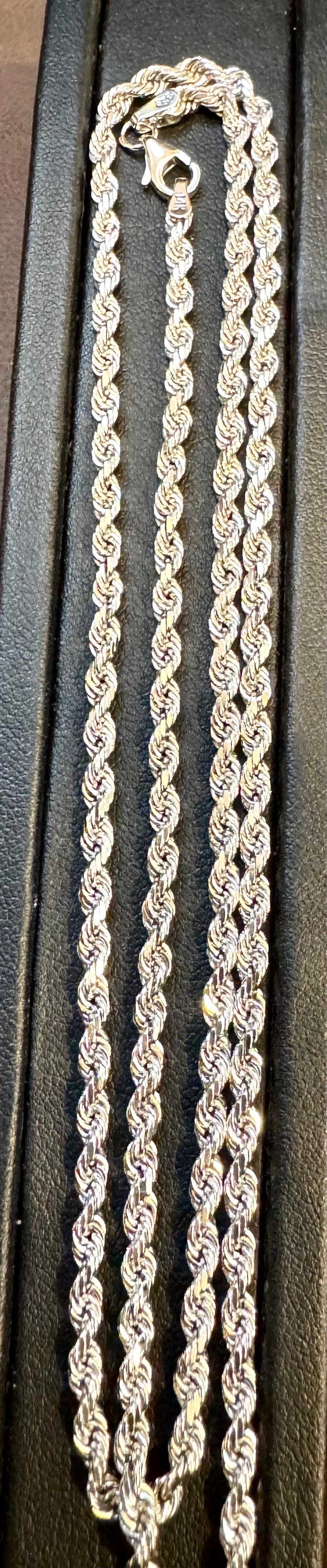 Collar vintage de cadena de cuerda de oro blanco de 14 quilates de 19,4 gm, 24 