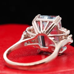 Vintage 14 Karat White Gold 7 Carat Aquamarine and Diamond Ring