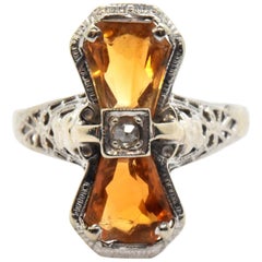 Vintage 14 Karat White Gold and Citrine Bow Ring