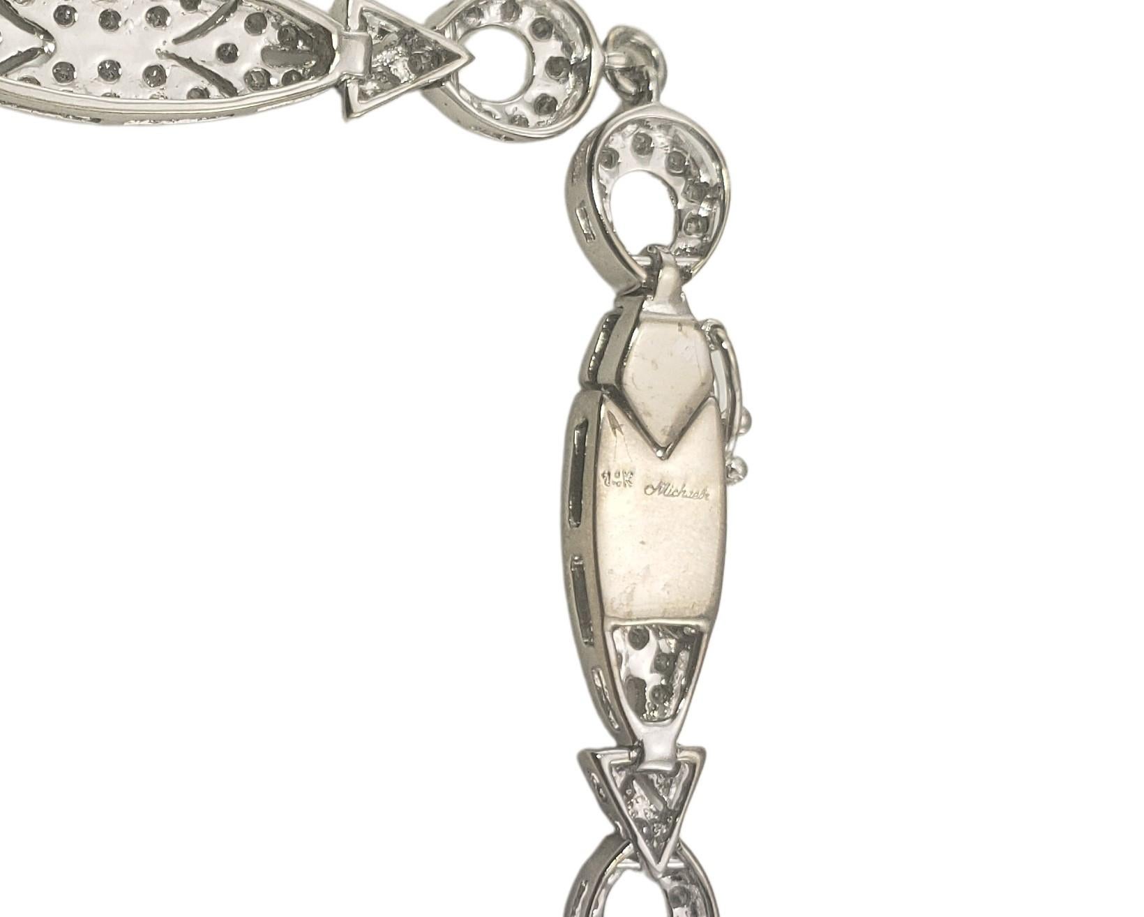Women's Vintage 14 Karat White Gold and Diamond Bracelet For Sale