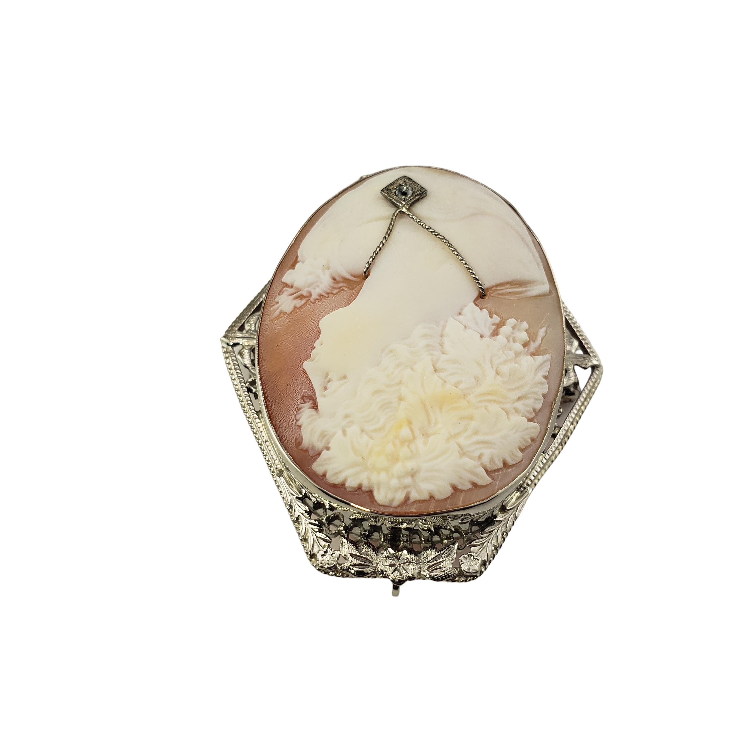 14 Karat White Gold and Diamond Cameo Brooch/Pendant For Sale 5