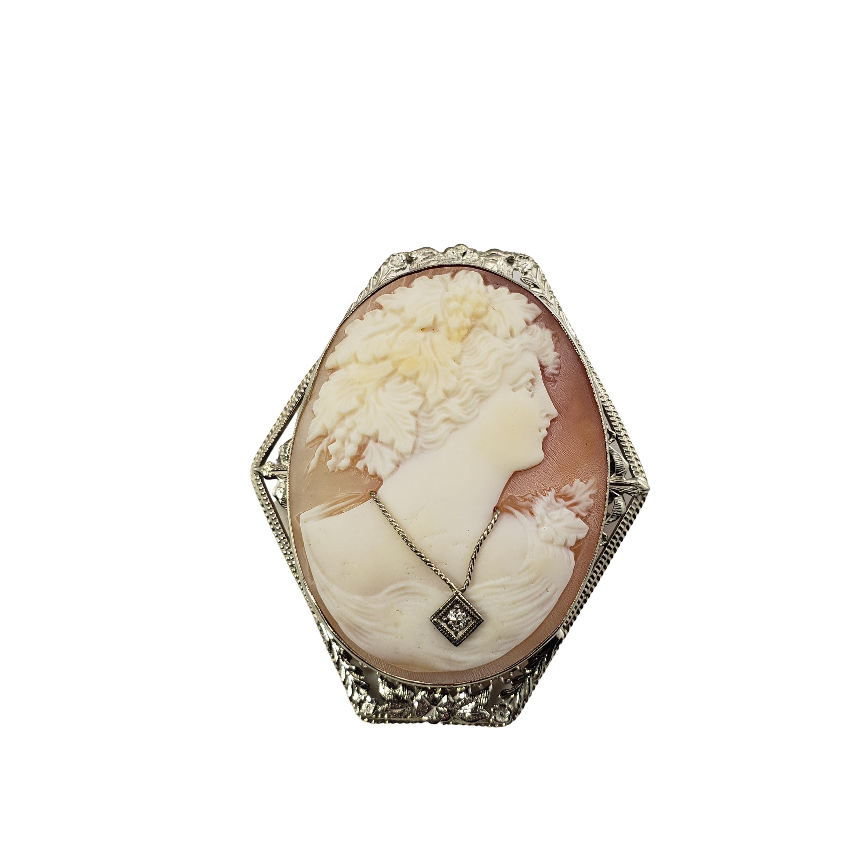 14 Karat White Gold and Diamond Cameo Brooch/Pendant For Sale 2