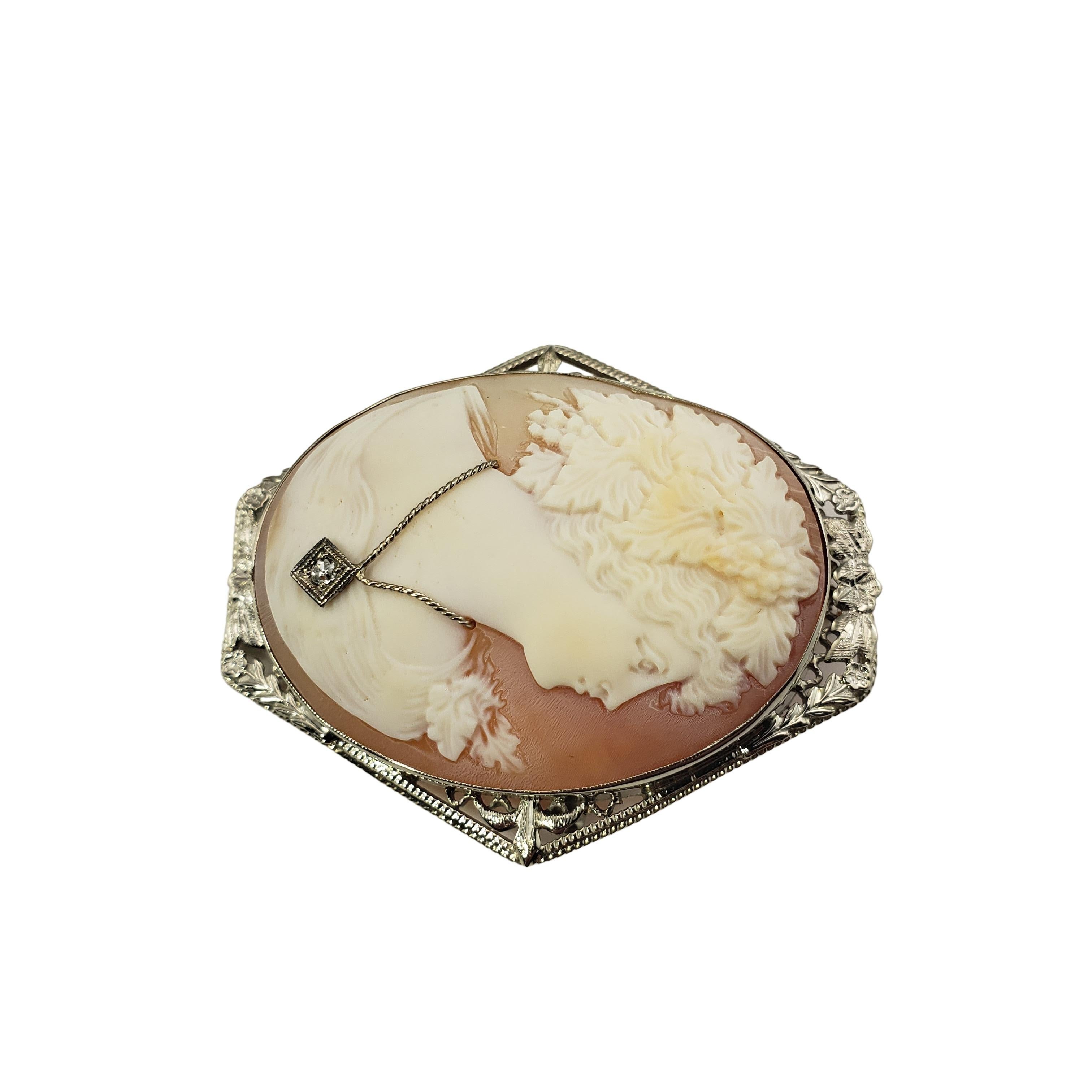 14 Karat White Gold and Diamond Cameo Brooch/Pendant For Sale 3