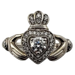 Vintage 14 Karat White Gold and Diamond Claddagh Ring