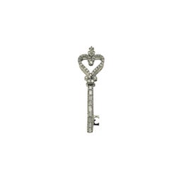 Vintage 14 Karat White Gold and Diamond Heart Key Pendant