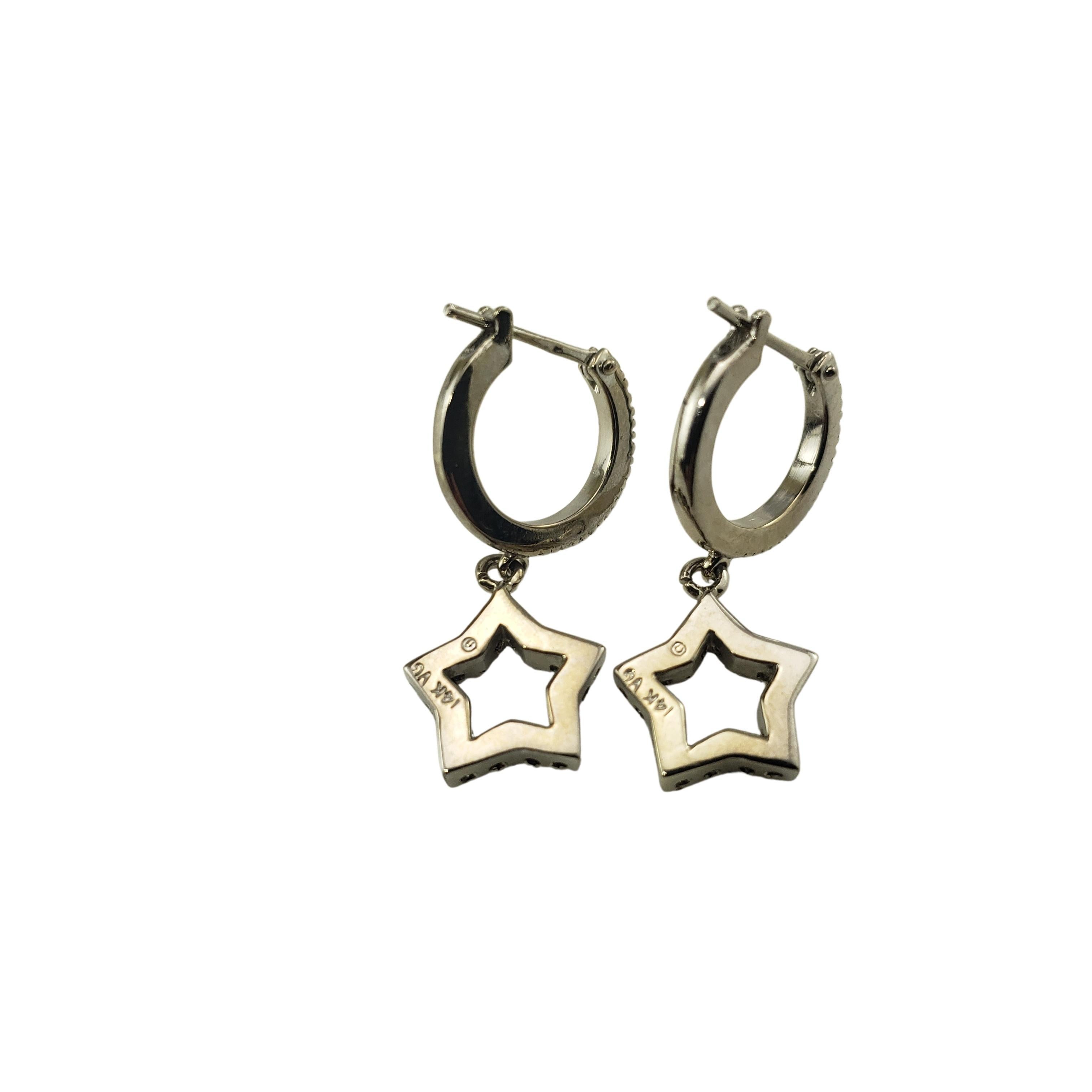 Women's 14 Karat White Gold and Diamond Hoop and Star Earrings For Sale