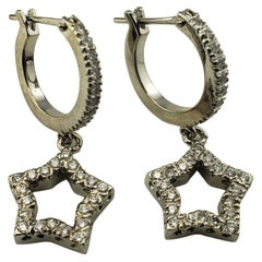14 Karat White Gold and Diamond Hoop and Star Earrings
