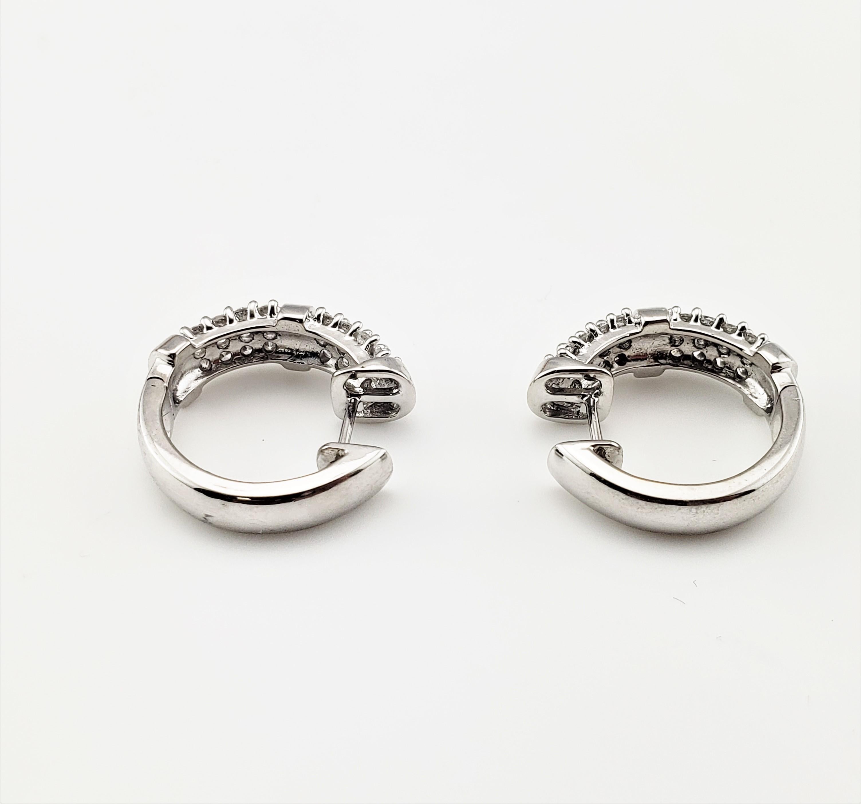 Round Cut Vintage 14 Karat White Gold and Diamond Hoop Earrings For Sale
