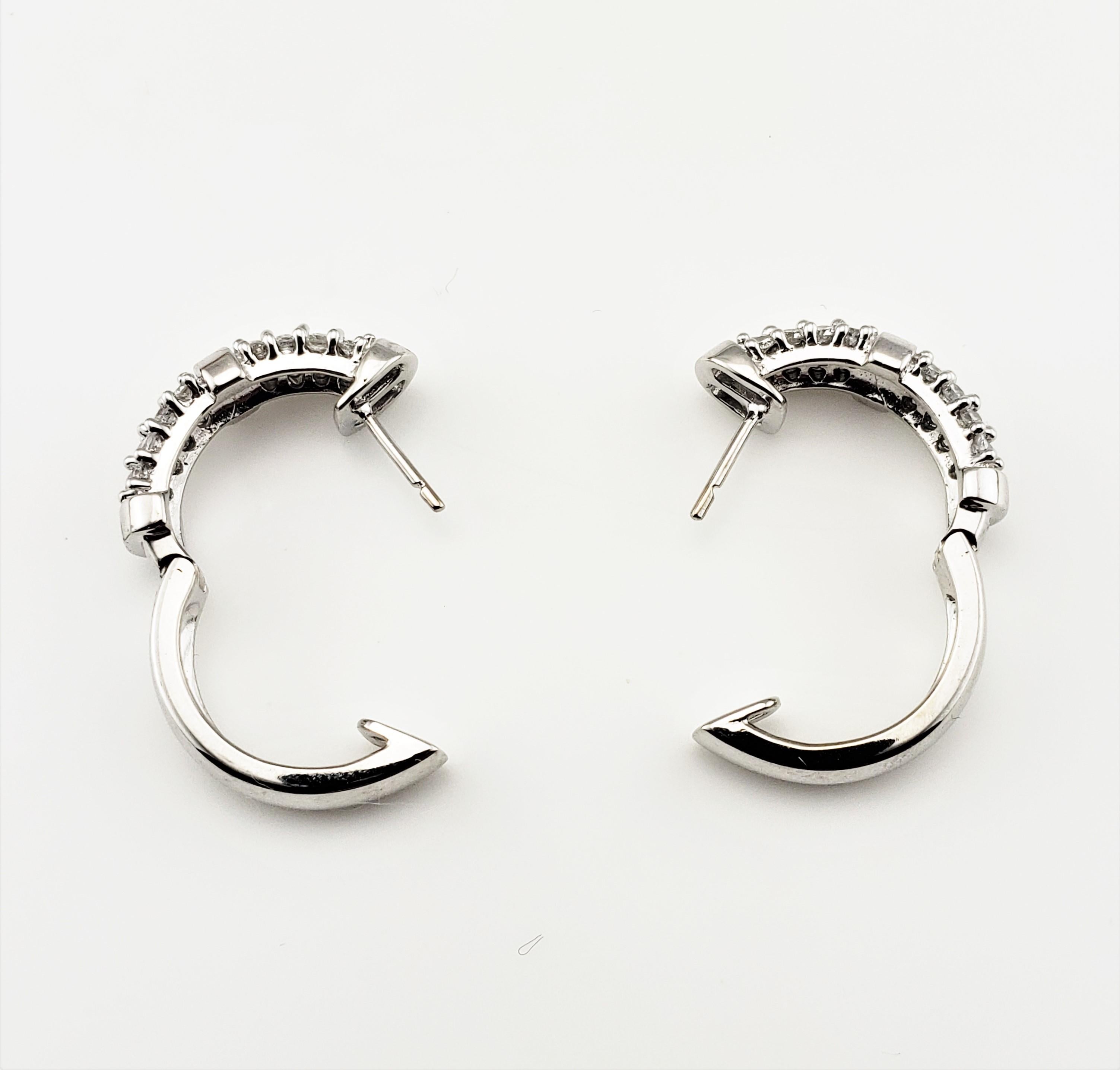Vintage 14 Karat White Gold and Diamond Hoop Earrings In Good Condition For Sale In Washington Depot, CT
