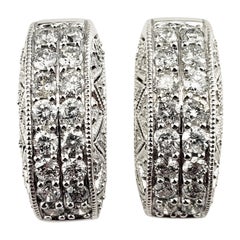 Vintage 14 Karat White Gold and Diamond Hoop Earrings
