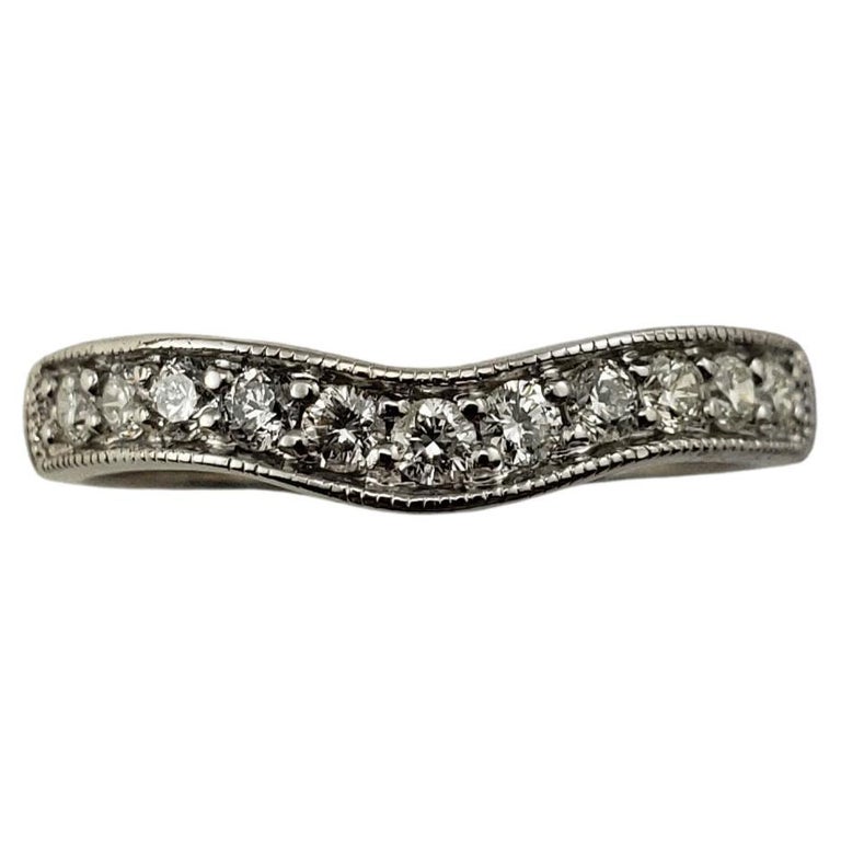 Vintage 14 Karat White Gold and Diamond Wedding Band Ring For Sale at ...