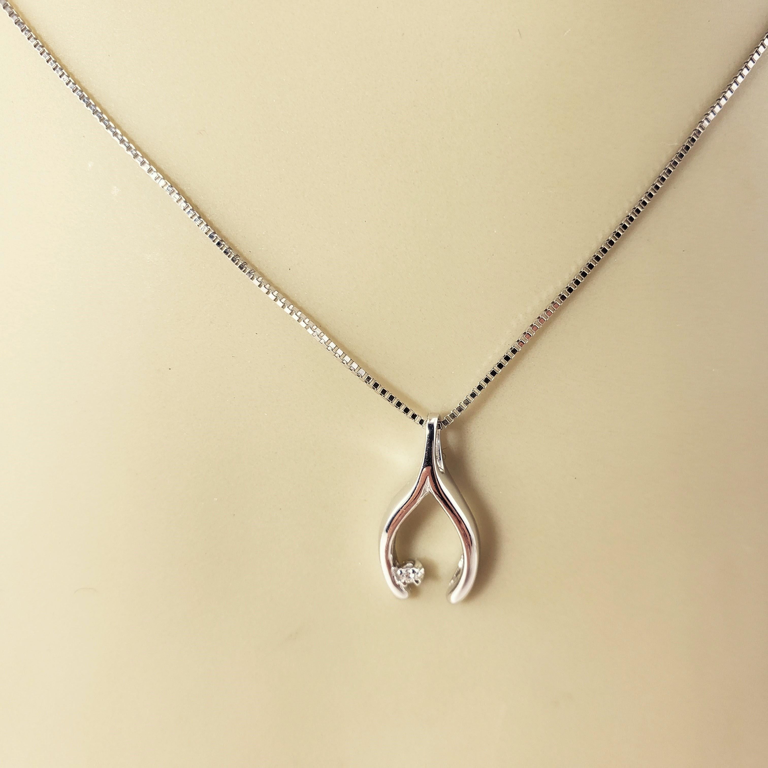 Women's Vintage 14 Karat White Gold and Diamond Wishbone Pendant Necklace