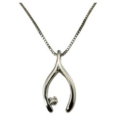 Vintage 14 Karat White Gold and Diamond Wishbone Pendant Necklace