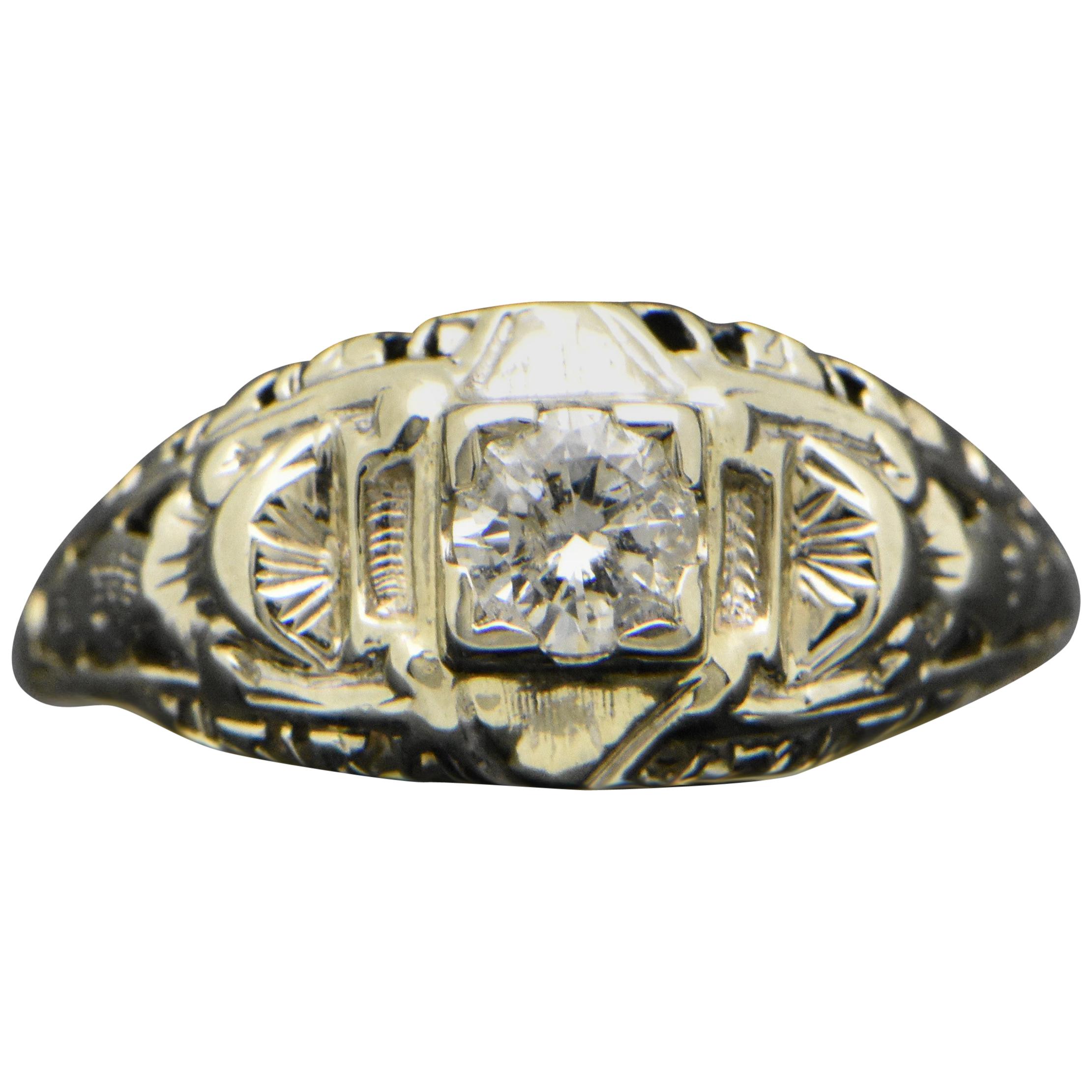 Vintage 14 Karat White Gold Art Deco Diamond Ring For Sale