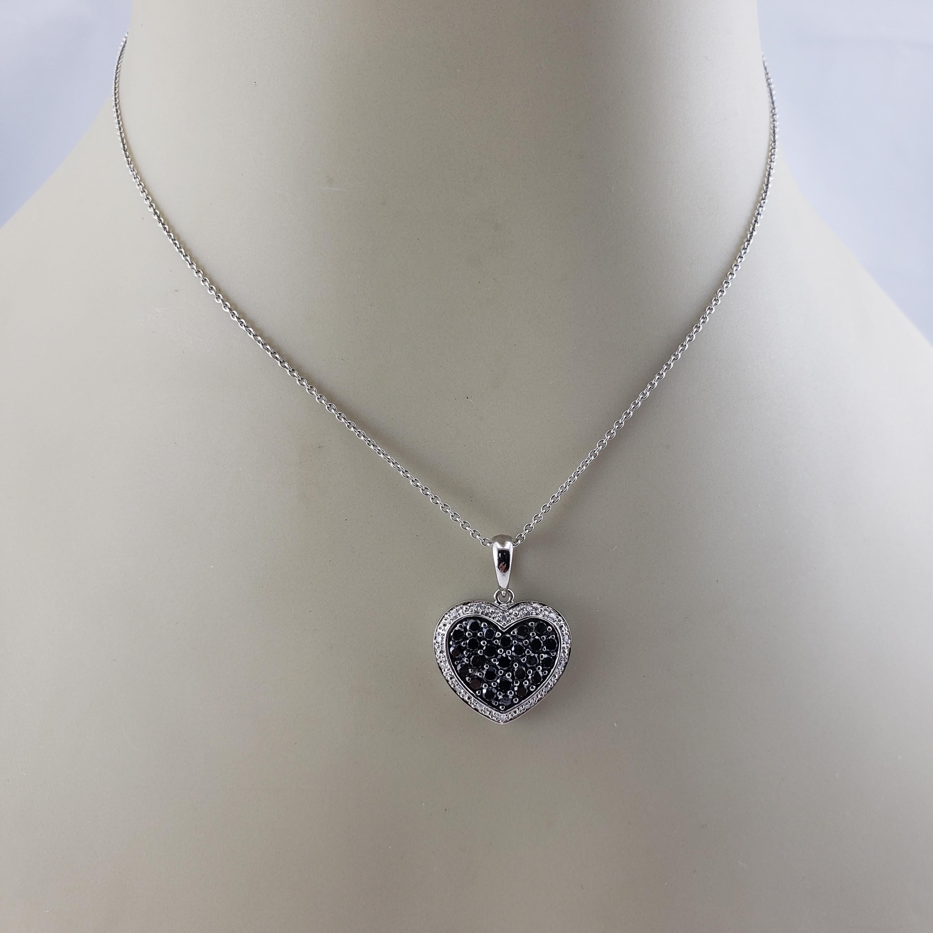 Vintage 14 Karat White Gold Black and White Diamond Heart Pendant 3