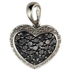 Vintage 14 Karat White Gold Black and White Diamond Heart Pendant