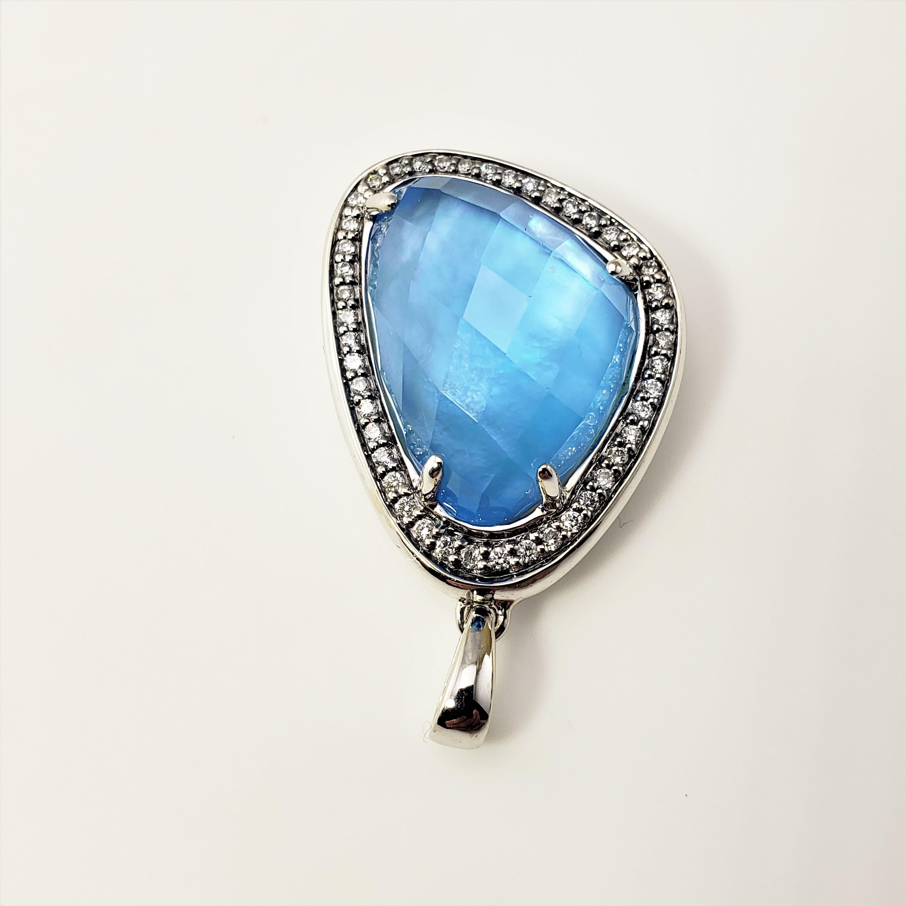 14 Karat White Gold Blue Opal and Diamond Pendant In Good Condition For Sale In Washington Depot, CT