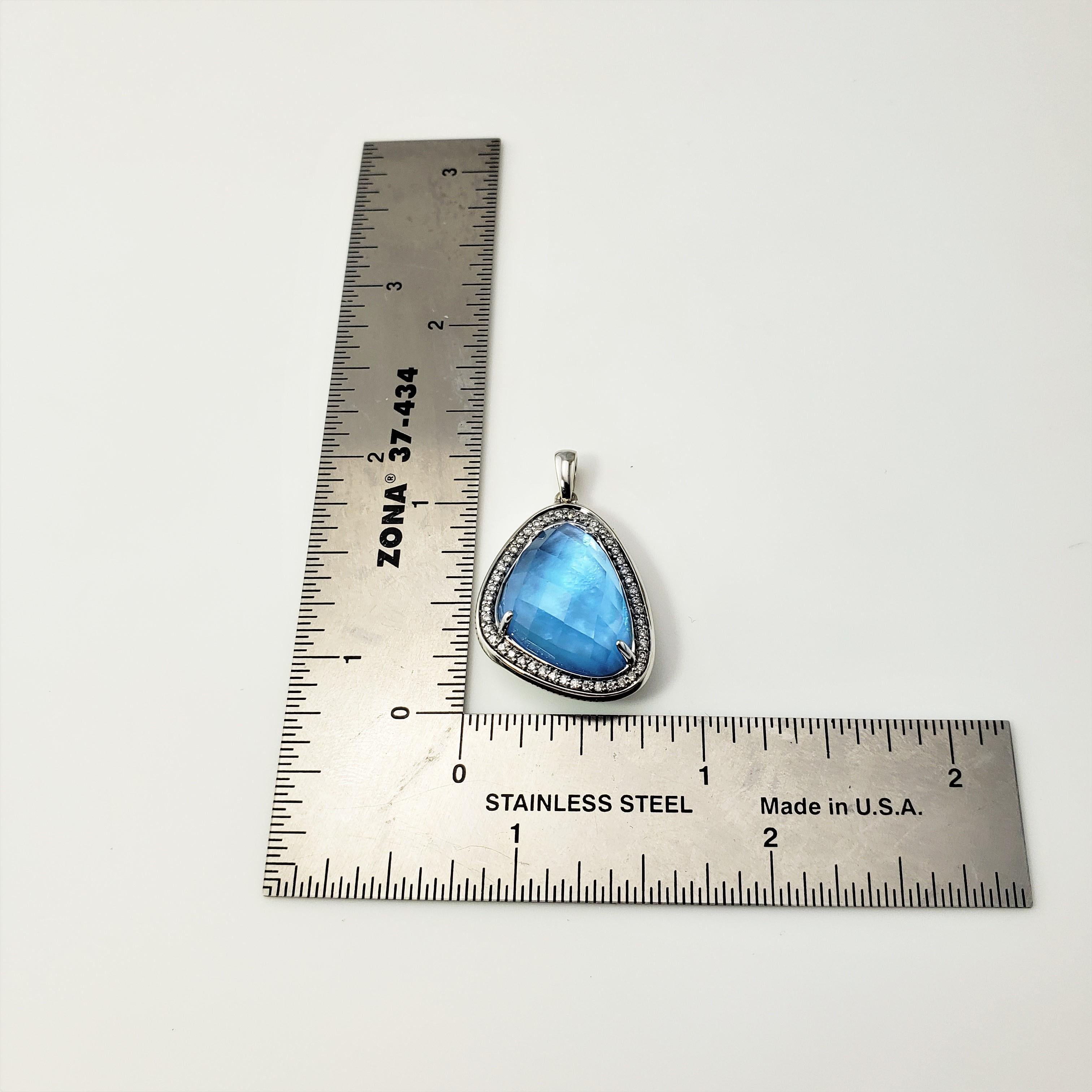 14 Karat White Gold Blue Opal and Diamond Pendant For Sale 2