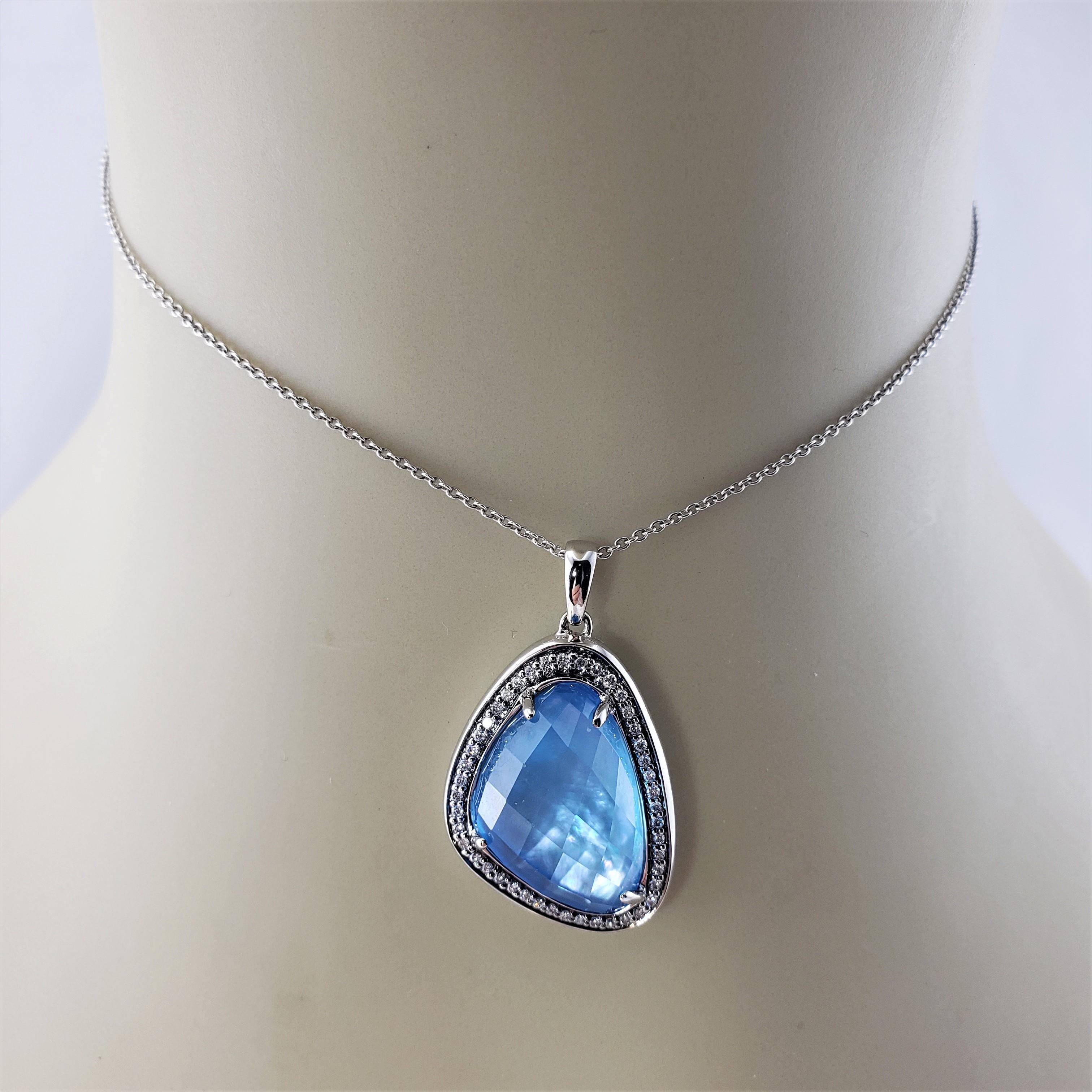 14 Karat White Gold Blue Opal and Diamond Pendant For Sale 3