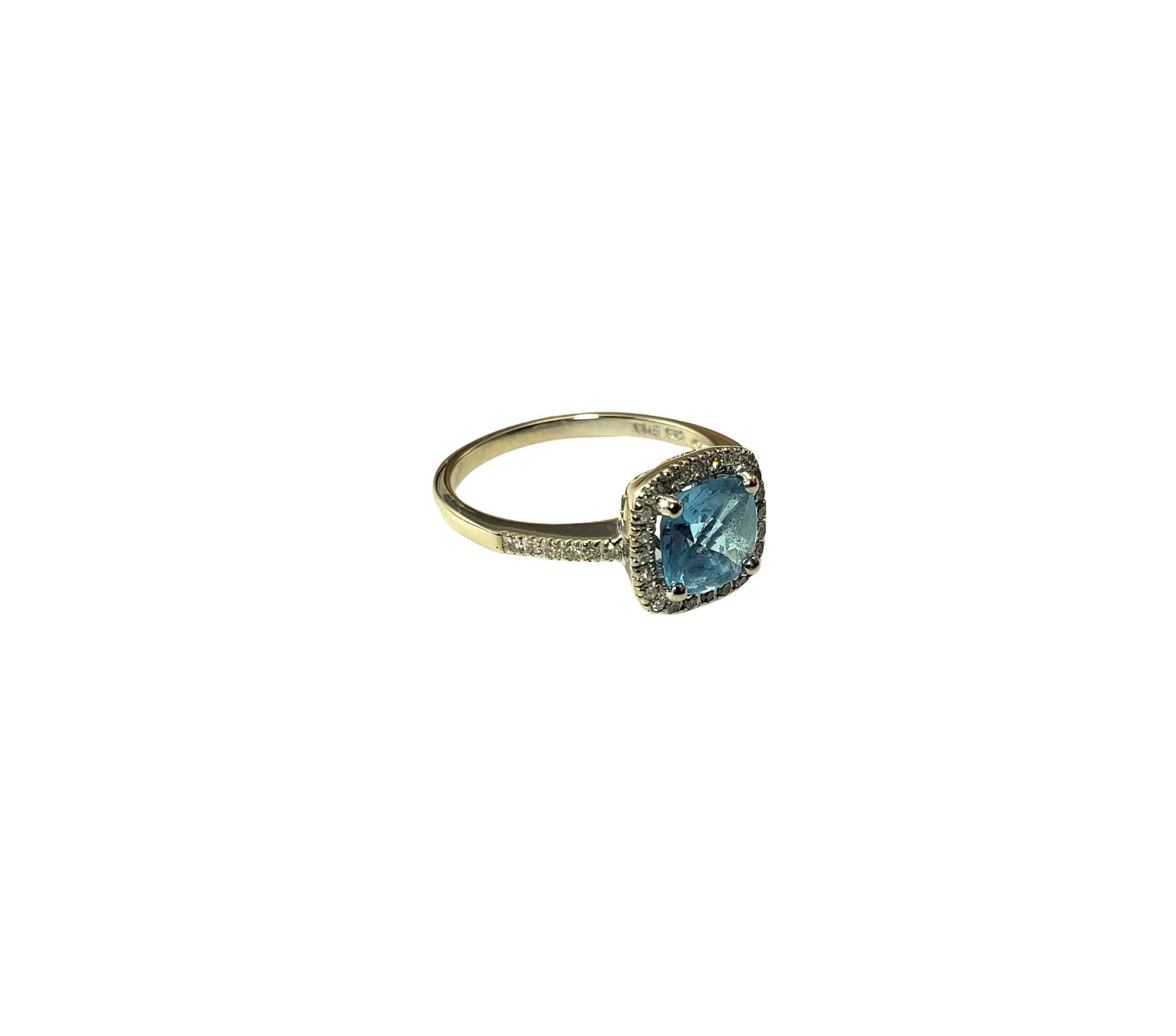 Round Cut Vintage 14 Karat White Gold Blue Topaz and Diamond Ring Size 7.25 #15633 For Sale