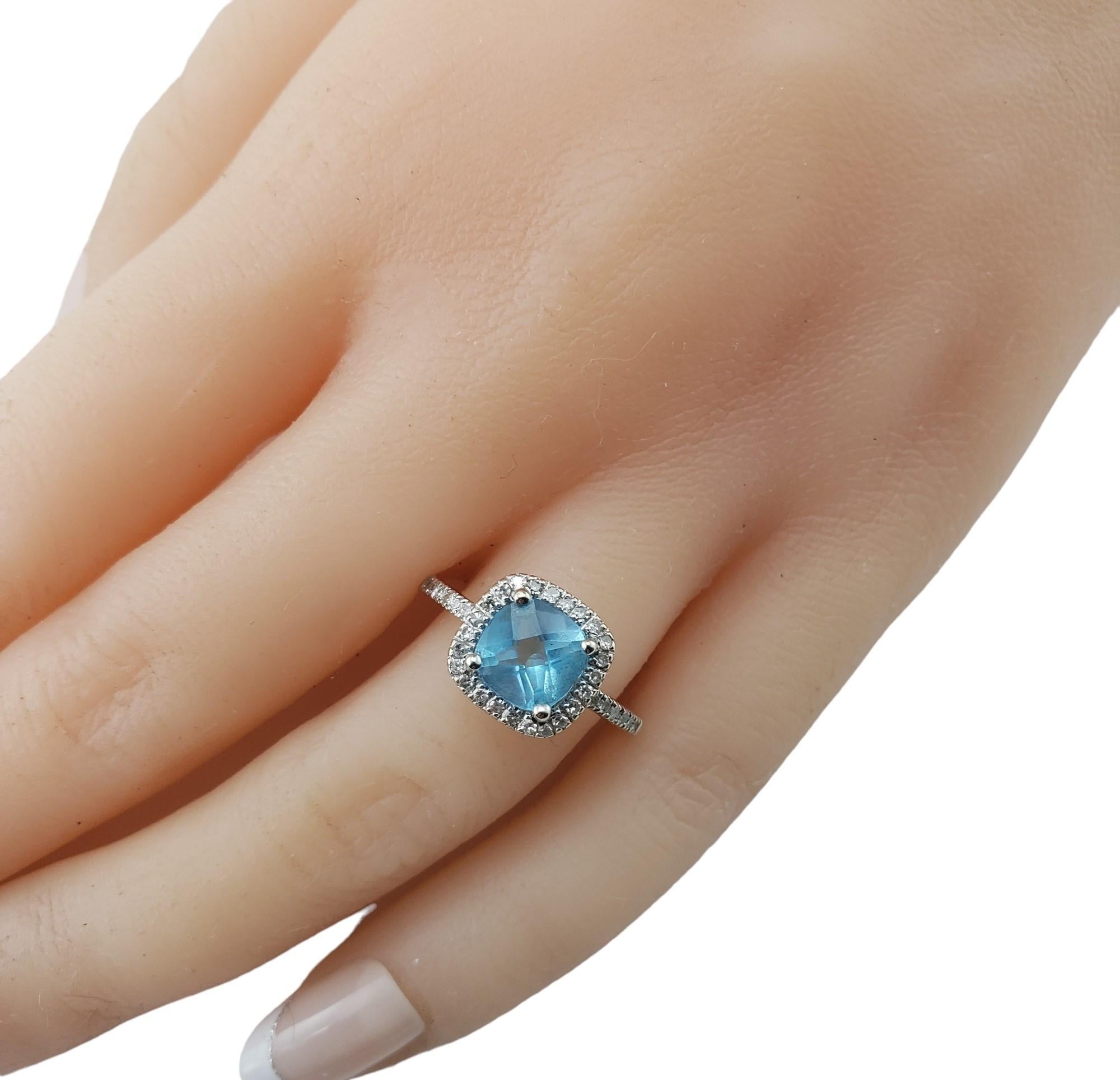 Vintage 14 Karat White Gold Blue Topaz and Diamond Ring Size 7.25 #15633 For Sale 3