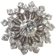 Vintage 14 Karat White Gold Cluster Cocktail Ring with .82 Carat Center