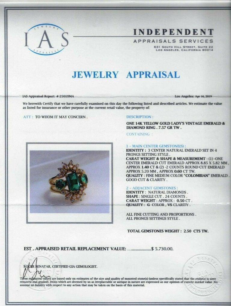 Vintage 14 Karat White Gold Colombian Emerald and Diamond Cocktail Ring 3