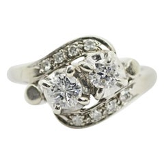 Vintage 14 Karat White Gold Diamond 2-Stone Ring