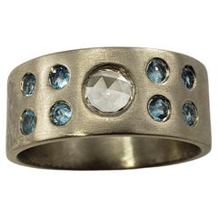 14 Karat White Gold Diamond and Aquamarine Ring