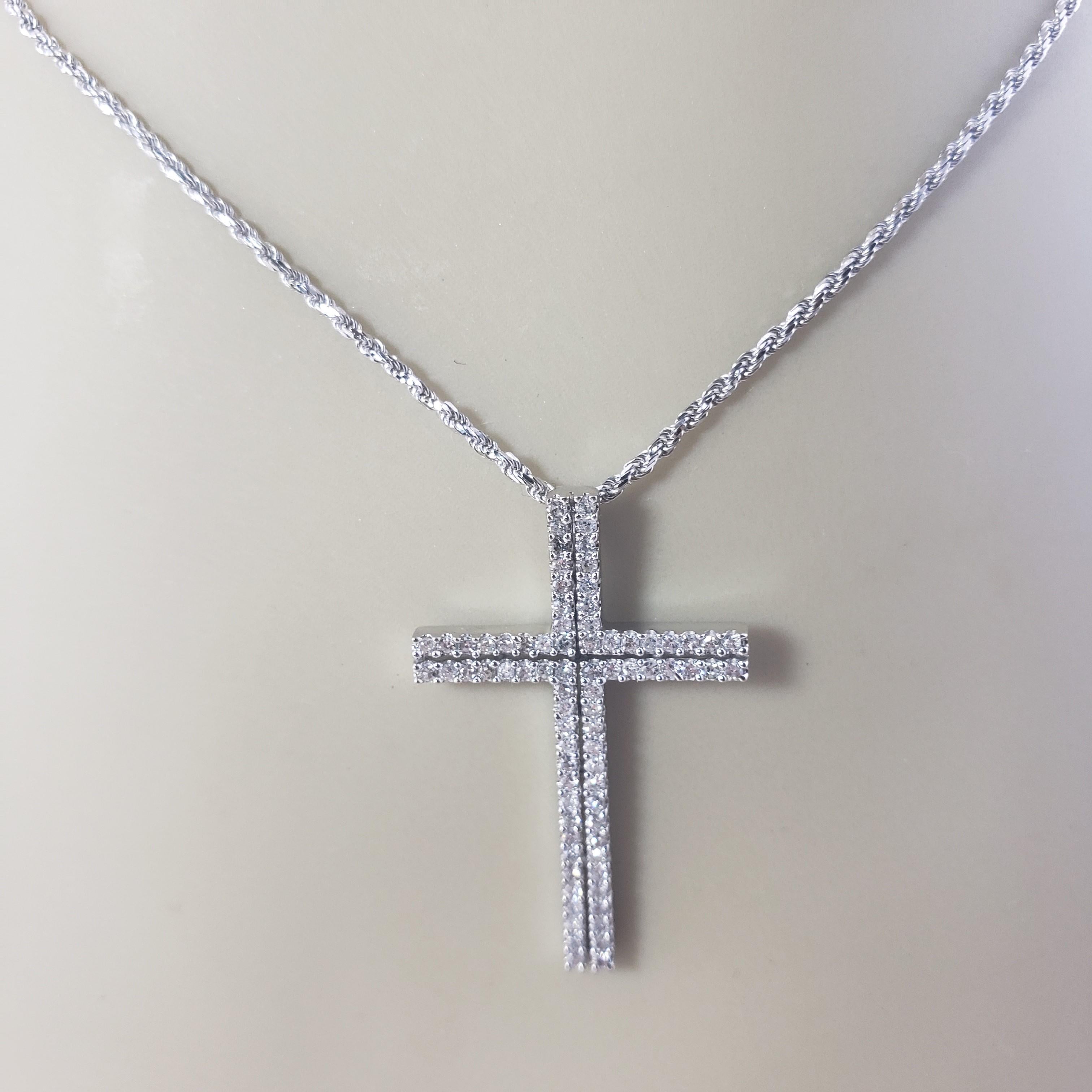 Women's Vintage 14 Karat White Gold Diamond Cross Pendant Necklace For Sale