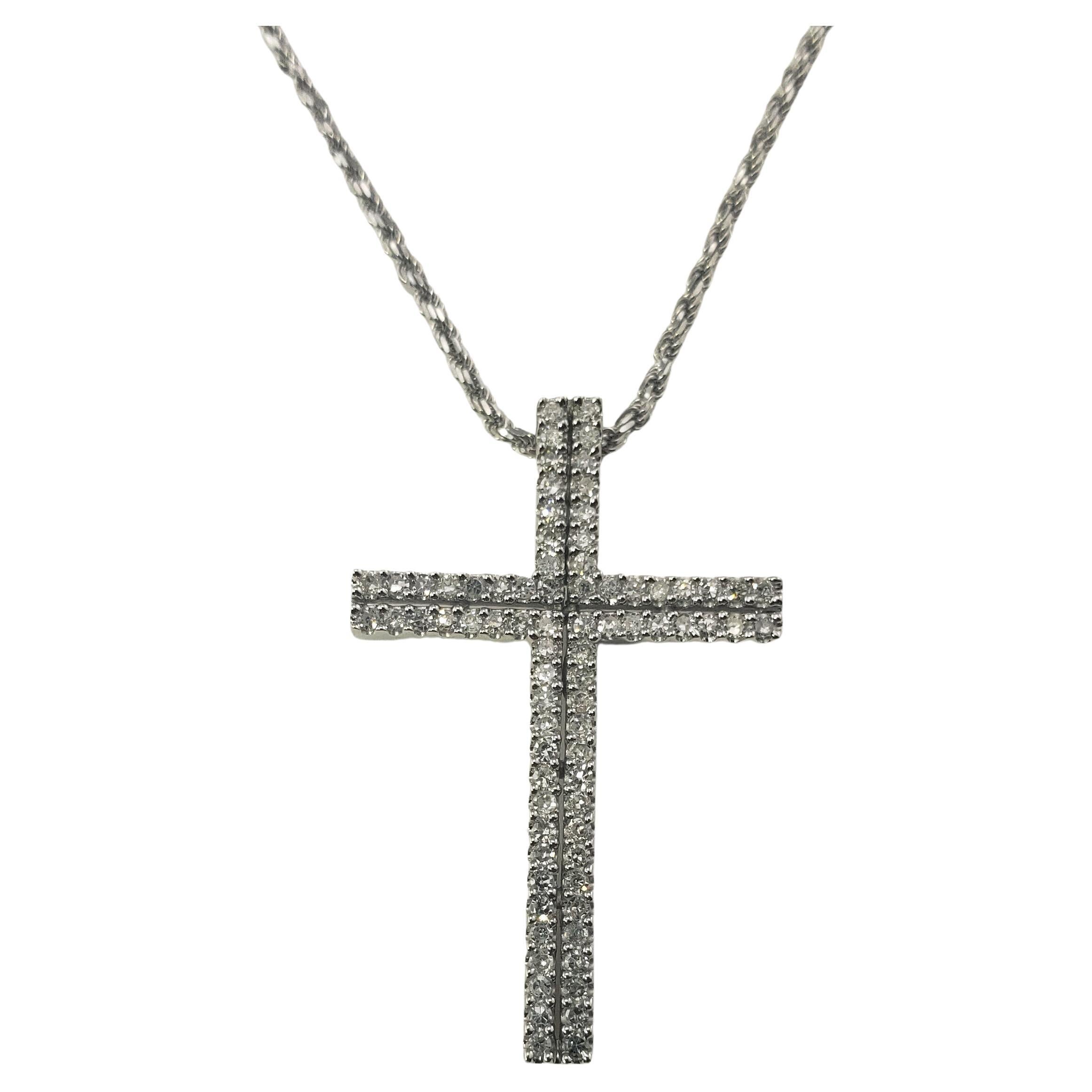 Vintage 14 Karat White Gold Diamond Cross Pendant Necklace For Sale