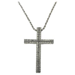 14 Karat Weißgold Diamant-Kreuz-Anhänger-Halskette