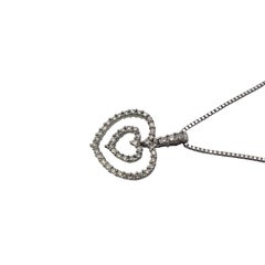 Vintage 14 Karat White Gold Diamond Double Heart Pendant Necklace