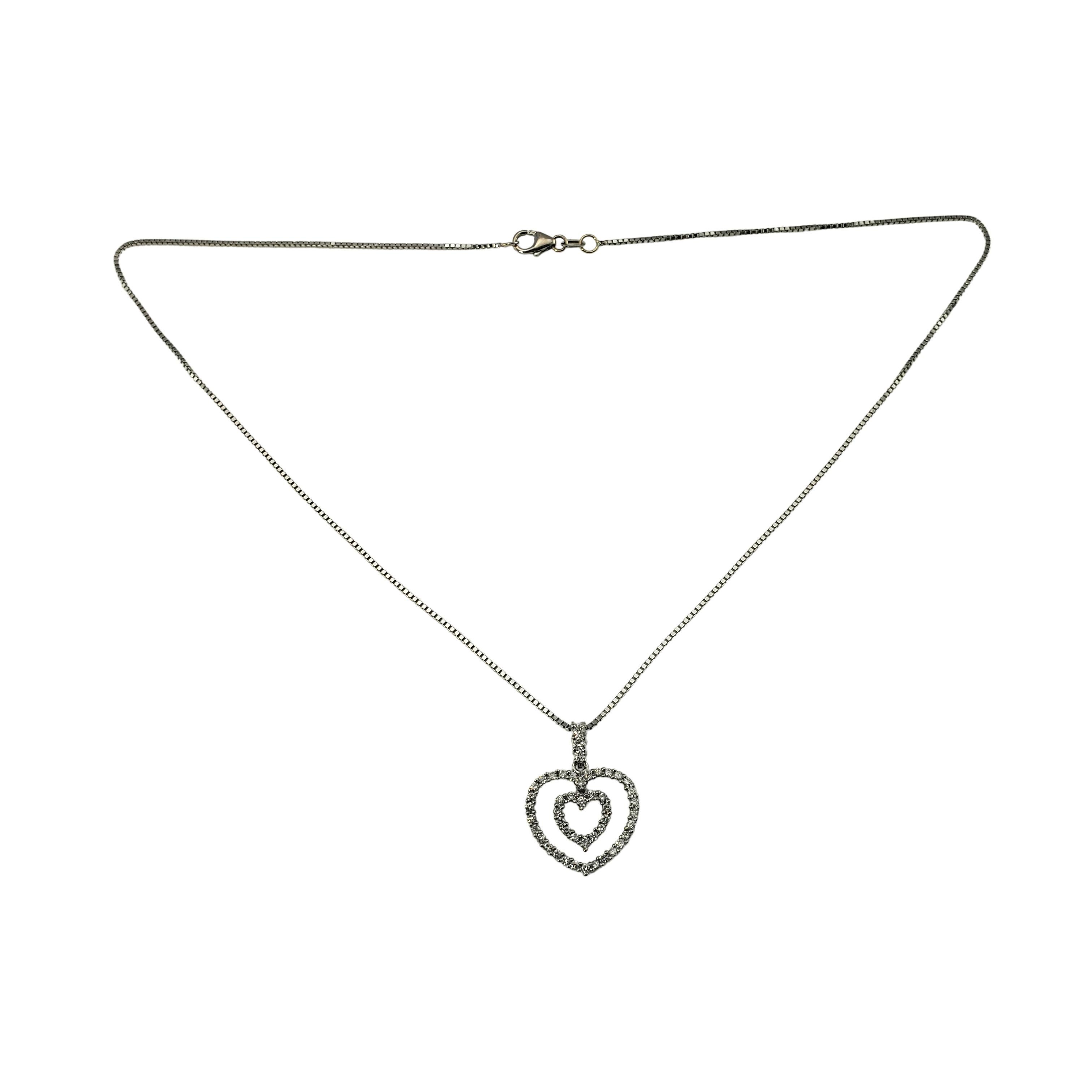 Brilliant Cut Vintage 14 Karat White Gold Diamond Double Heart Pendant Necklace For Sale