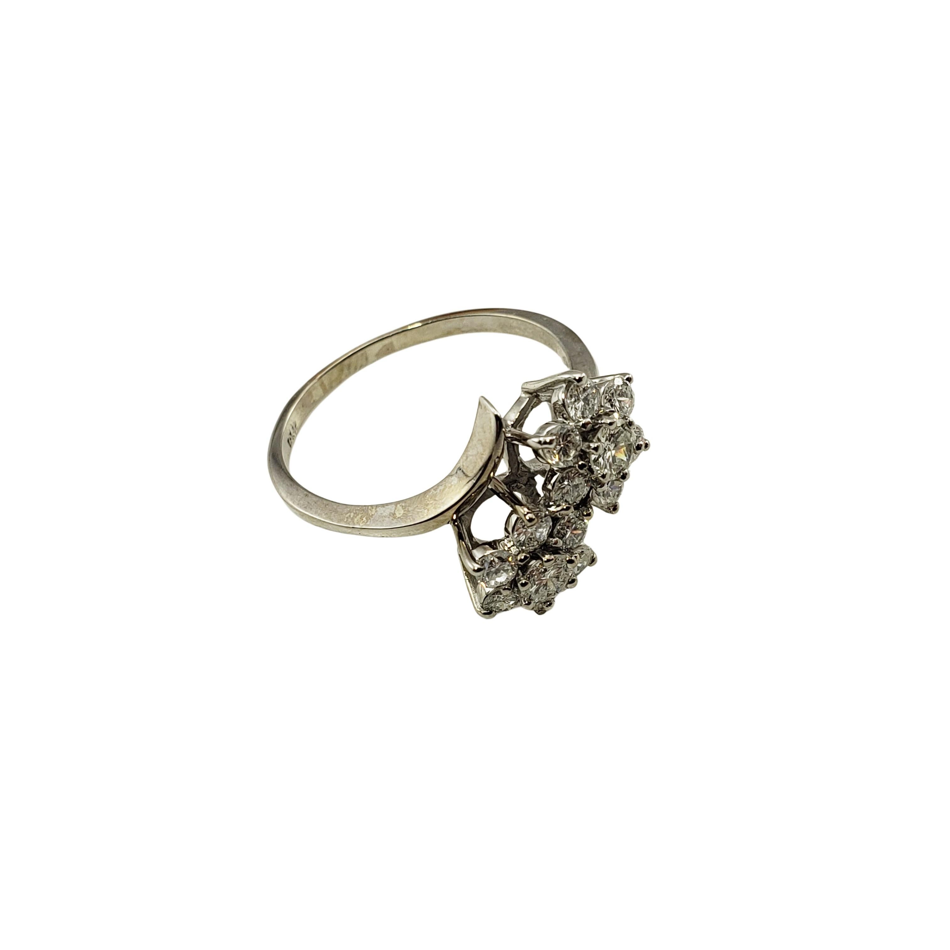 Brilliant Cut Vintage 14 Karat White Gold Diamond Flower Ring For Sale