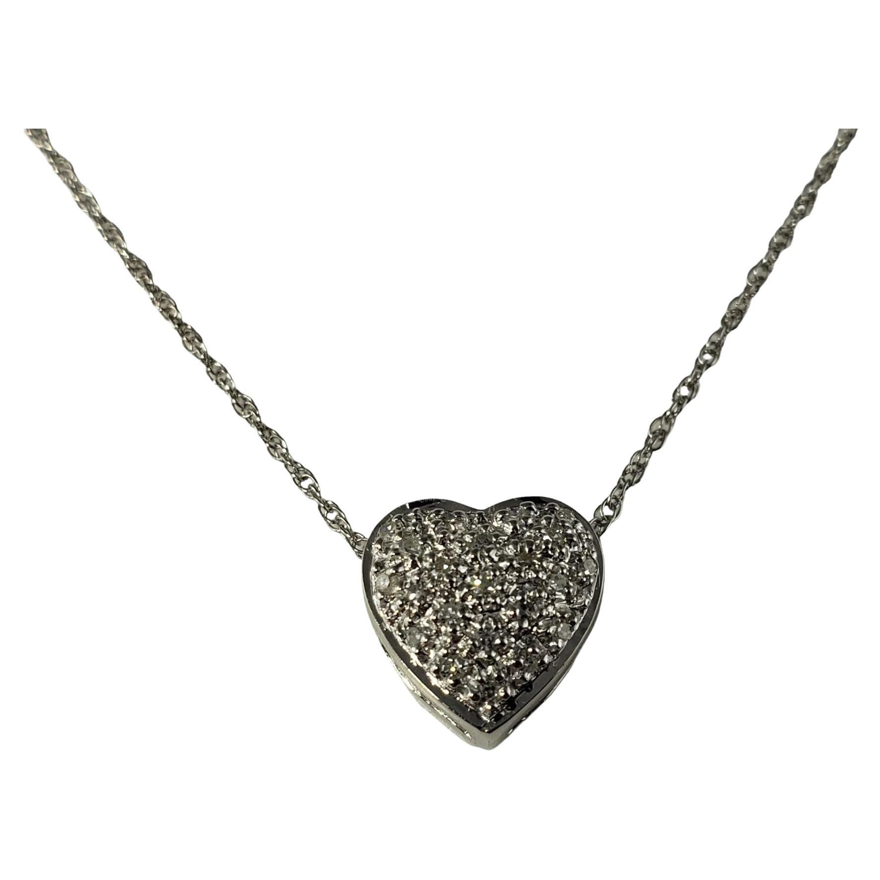 Vintage 14 Karat White Gold Diamond Heart Pendant Necklace #14916 For Sale