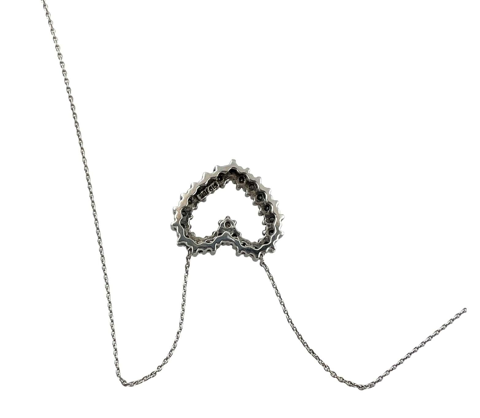 Collier pendentif cœur vintage en or blanc 14 carats et diamants en vente 1