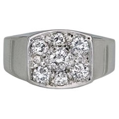 Vintage 14 Karat White Gold Diamond Rectangle Signet Ring