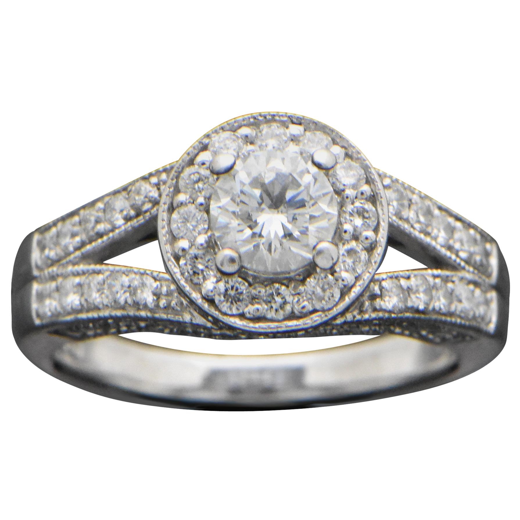 Vintage 14 Karat White Gold Diamond Ring For Sale