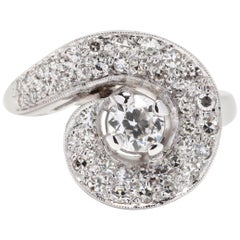 Vintage 14 Karat White Gold Diamond Swirl Ring