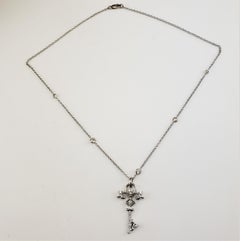 Vintage 14 Karat White Gold Diamonds by Yard Necklace with Diamond Key Pendant