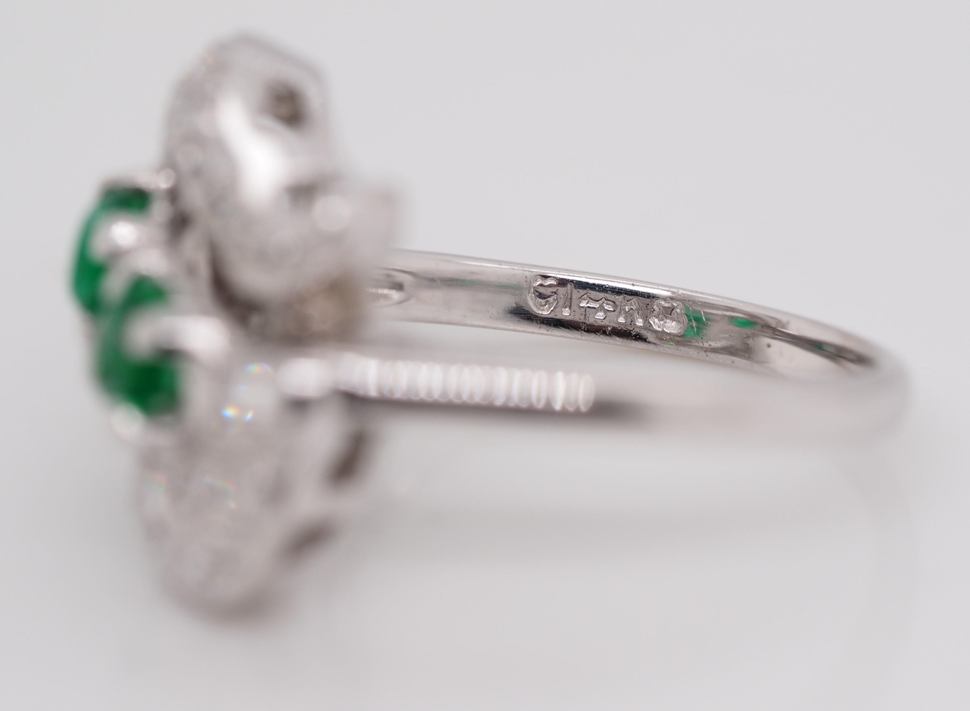 Women's or Men's Vintage 14 Karat White Gold Emerald and Diamond Ring