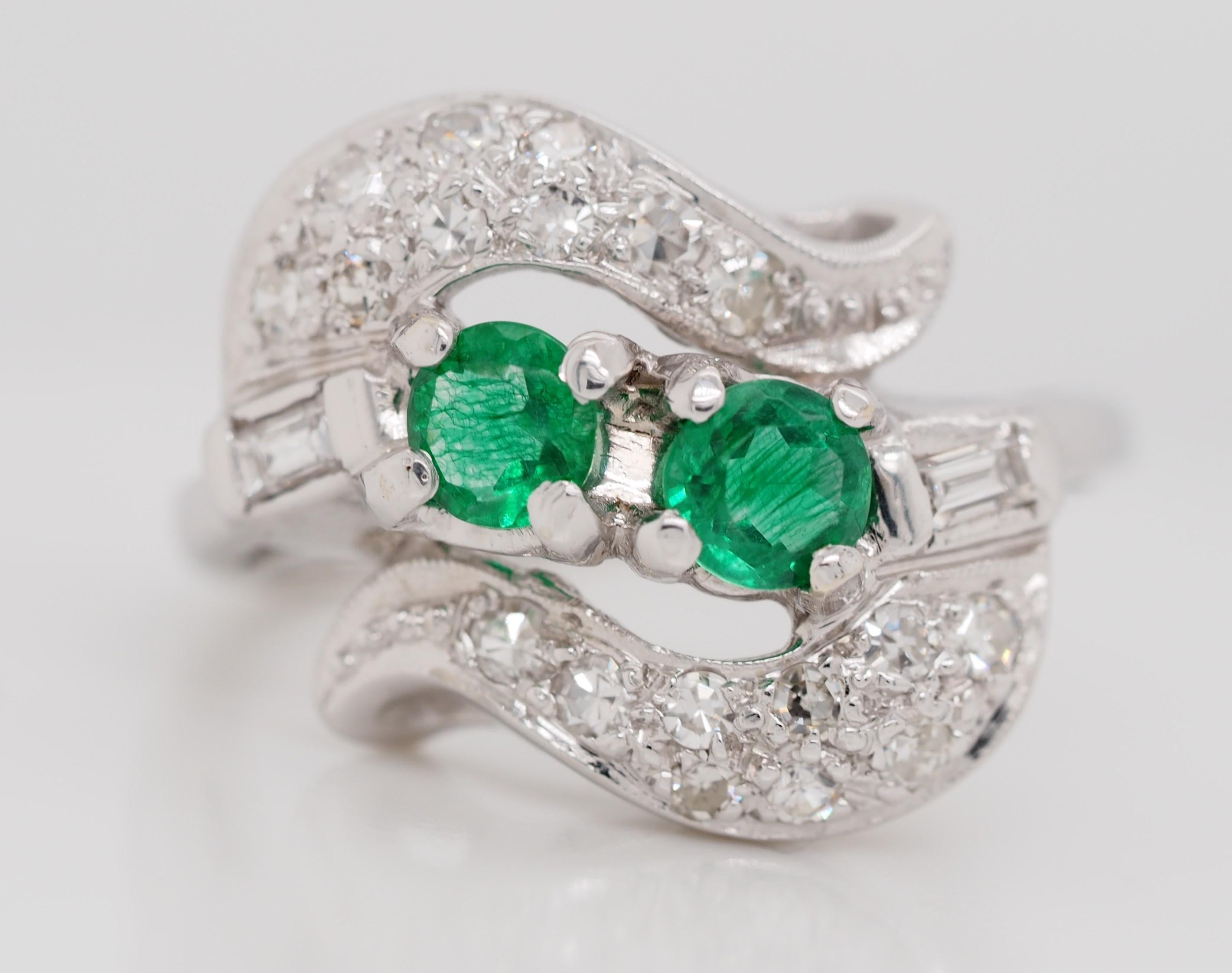 Vintage 14 Karat White Gold Emerald and Diamond Ring 2