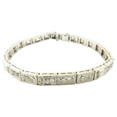Vintage 14 Karat White Gold Filigree and Diamond Bracelet #4368