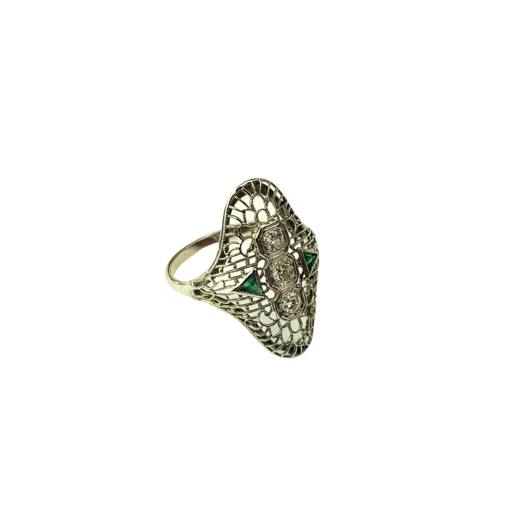 Taglio brillante Anello vintage in oro bianco 14 carati con filigrana e diamanti misura 7,5 #17812 in vendita