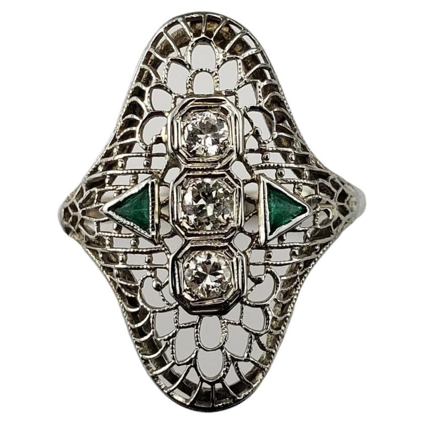 Vintage 14 Karat White Gold Filigree and Diamond Ring Size 7.5 #17812