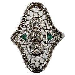 Vintage 14 Karat White Gold Filigree and Diamond Ring Size 7.5 #17812